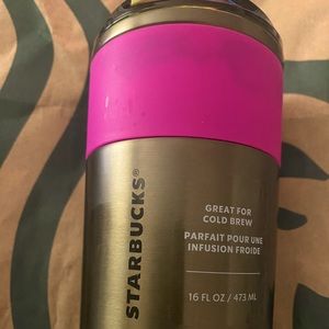 Starbucks drink through stainless steel 16oz. Copper with purple band.